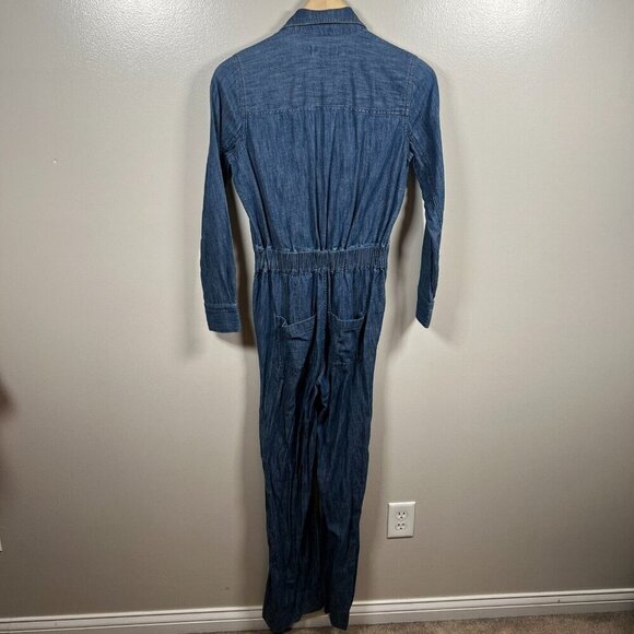 Madewell Coveral Jumpsuit Size XS Linen Blend Zip Front Wide Leg Blue - Picture 2 of 13
